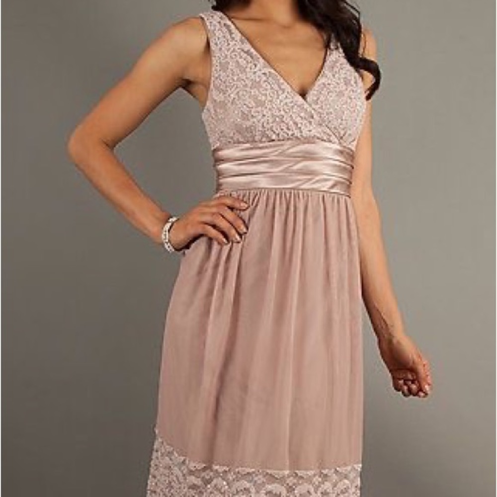 R&M Richards Size 6 Tan Sparkly Prom Dress
